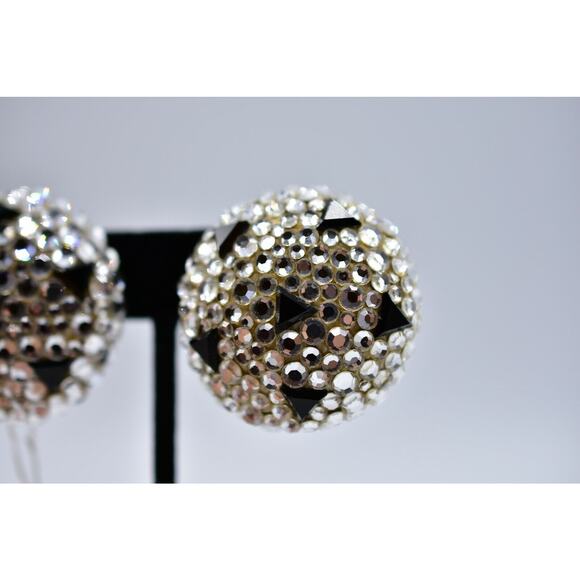 JAMES ARPAD Vintage Clip On Earrings Rhinestone Crystal Black Signed NOS Bin8 - Picture 6 of 12